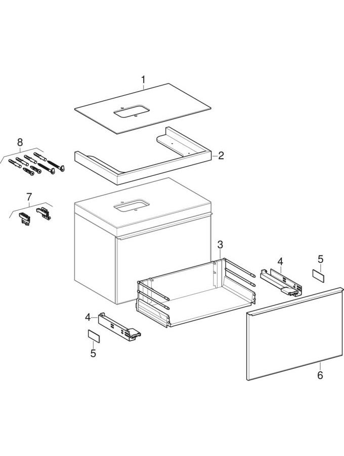 Cabinets for lay-on washbasin, with one drawer (Geberit Citterio)