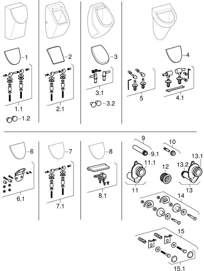 Urinals, flush operation, with / for lid