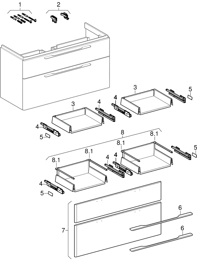 Mobiliere pentru lavoar, cu două sertare (Geberit Smyle, Jam, 335, Traffic)