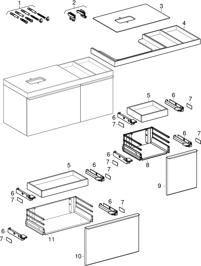 Muebles bajos para lavabo sobre encimera, con dos cajones (Geberit Citterio)