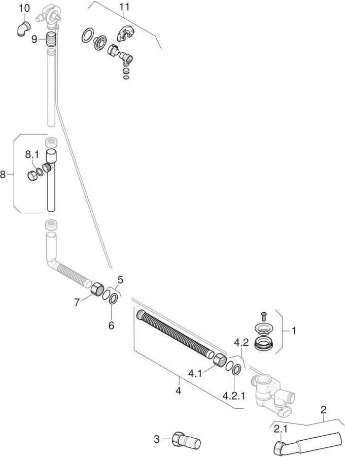 Badewannenabläufe mit Drehbetätigung und Zulauf, d52