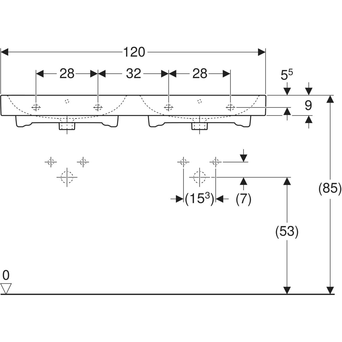 Diagramm Doppelwaschbecken Waschtisch