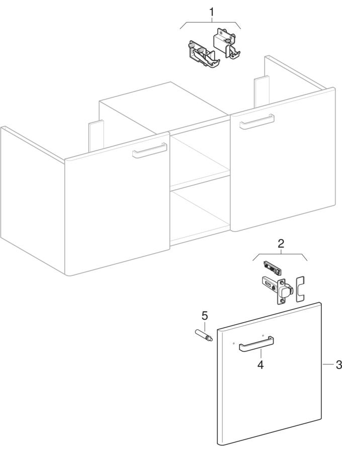 Unterschränke für Doppelwaschtisch, mit zwei Türen und Mittelregal (Geberit Renova Nr. 1 Plan, Renova Plan)