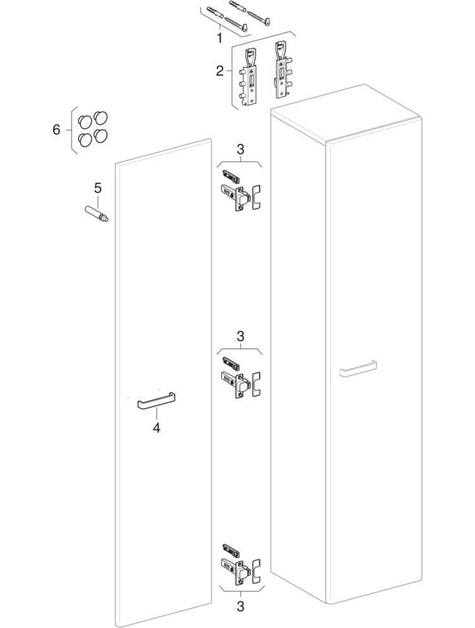 Tall cabinets with one door and two drawers (Geberit Renova Nr. 1 Plan, Renova Plan)