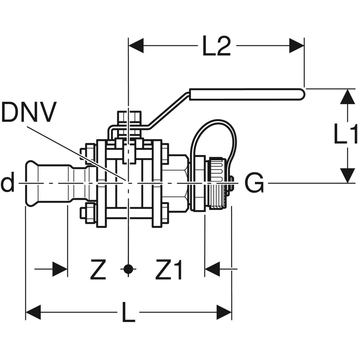 Geberit Mapress Stainless Steel ball valve with actuator lever and 