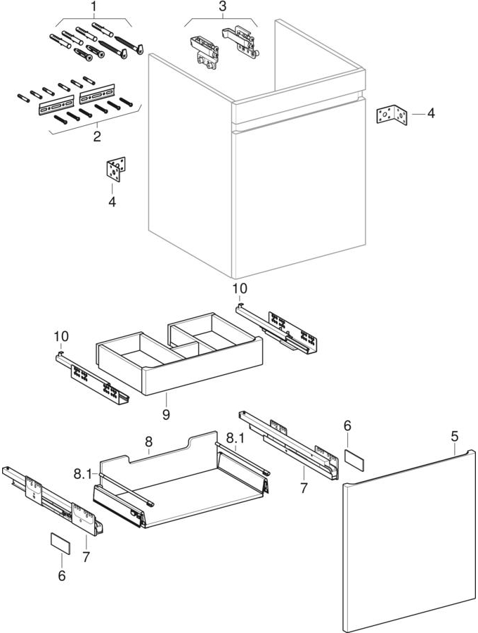 Cabinets for washbasin, slim design (Geberit Renova Nr. 1 Plan, Renova Plan)
