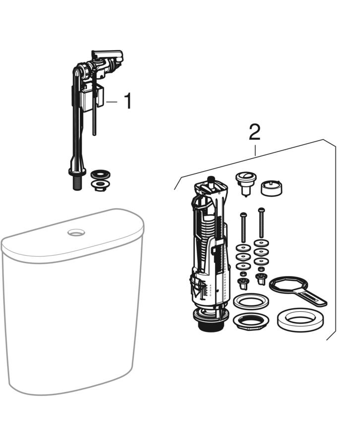 Exposed cisterns, close-coupled, dual flush, bottom water supply connection (Twyford Alcona)