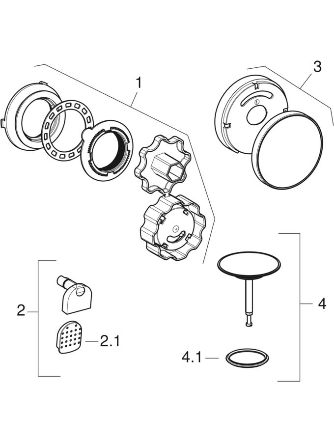 Ready-to-fit-sets, d52, for bathtub drain with turn handle and inlet