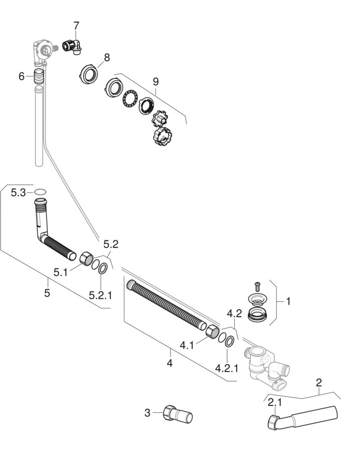 Válvulas completas para banheira com comando rotativo e curva de esgoto, d52