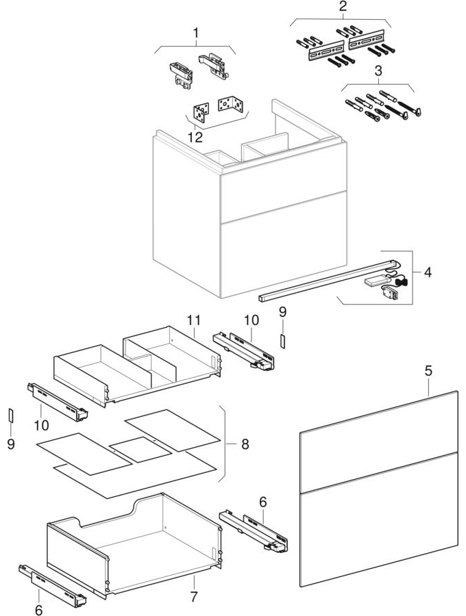Onderkasten voor wastafel, met twee vulladen (Geberit Xeno², 420)