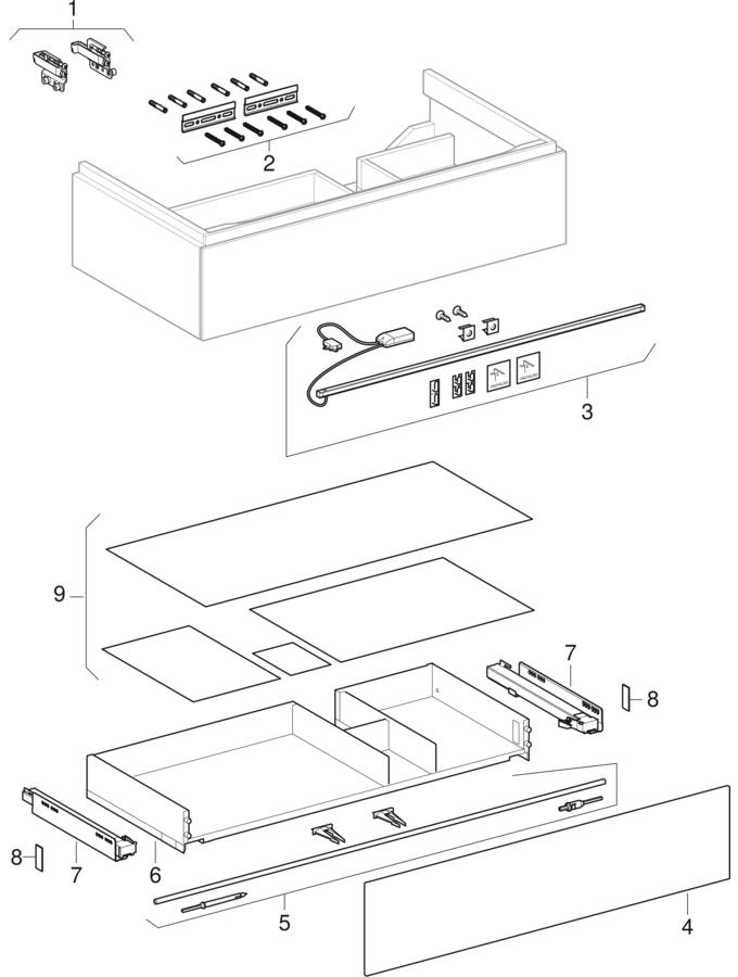 Unterschränke für Waschtisch mit Ablagefläche, mit einer Schublade (Geberit Xeno², 420)