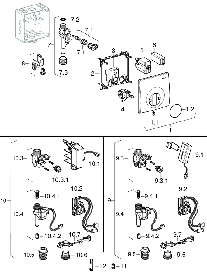 Commandes d'urinoir à déclenchement électronique du rinçage, alimentation sur réseau, plaque de fermeture Mambo