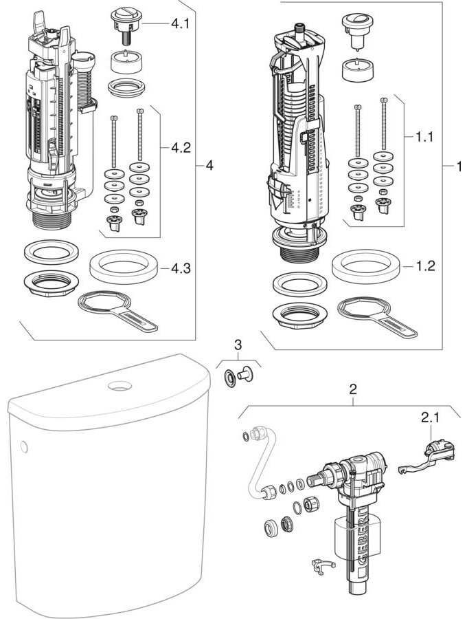 Cisternas vista baja, doble descarga, conexión de suministro lateral (Geberit Abalona, Selnova Dito)