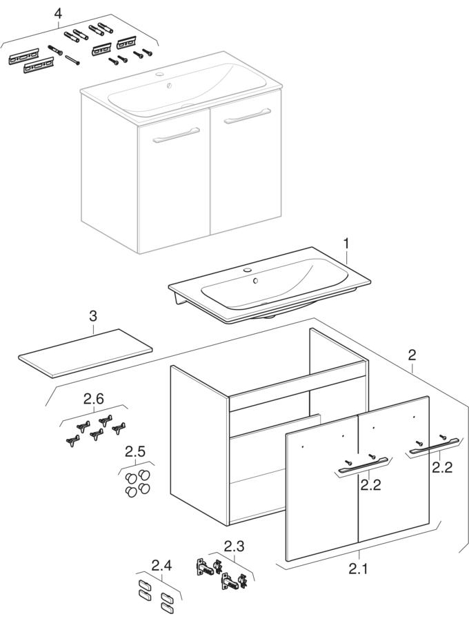 Set möbeltvättställ tunn design, med underskåp, två dörrar (Ifö Spira Pro)
