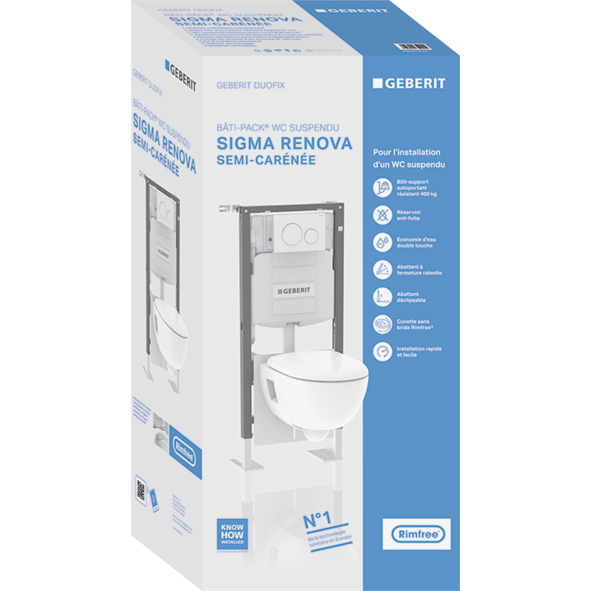 Geberit Bâti-support Duofix pour WC suspendu 112 cm, réservoir à encastrer  Sigma 12 cm, autoportant renforcé (111.380.00.5) - Livea Sanitaire