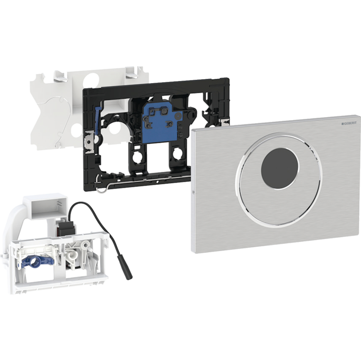 Geberit 115.856.SN.6; ; wc flush control with electronic flush actuation mains operation dual flush sigma10 actuator plate automatic/touchless/manual brushed polished b= 24.6cm h=16.4cm t=1.5cm material designation=stainless steel; in Brushed Stainless Steel