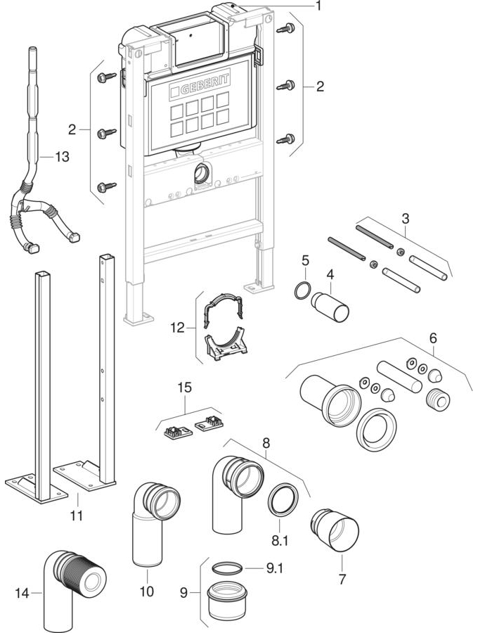 Geberit Duofix elementer for vegghengt toalett, med Kappa innbyggingssisterne 15 cm (UP200)