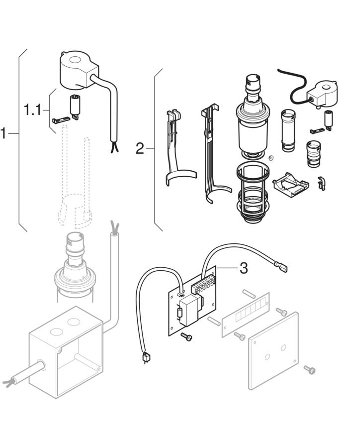 HyBasic WC flush controls, automatic, mains operation