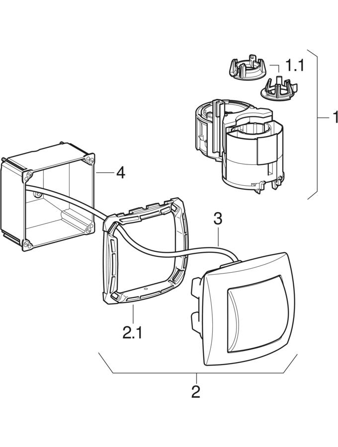 WC flush controls with pneumatic flush actuation, single flush, concealed actuator