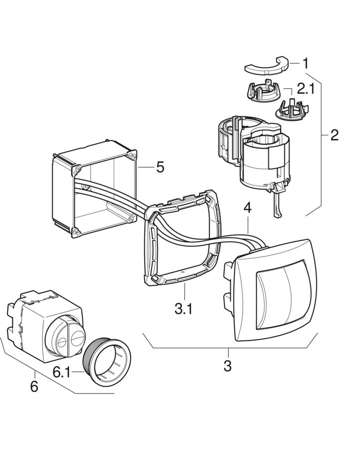 WC-Steuerungen mit pneumatischer Spülauslösung, 2-Mengen-Spülung, UP-Drücker