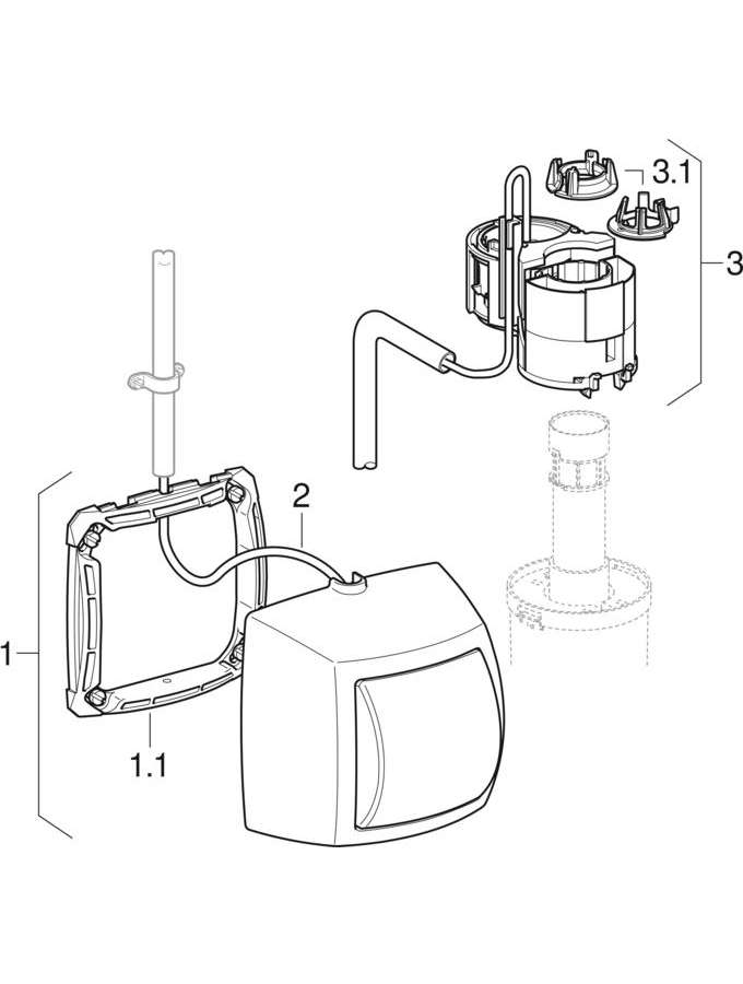 Uređaji za ispiranje WC-a s pneumatskim aktiviranjem ispiranja, jednokoličinsko ispiranje, nadžbukni mehanizam za aktiviranje
