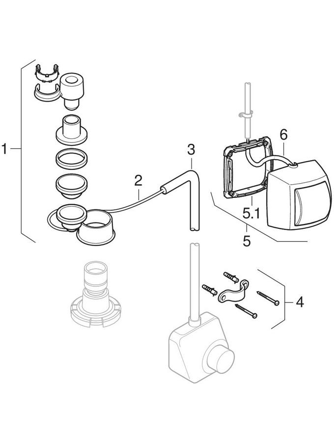 Sisteme HyTouch de comandă a spălării pentru WC, aparente, cu buton manual, manual / pneumatic, spălare cu un singur volum de apă