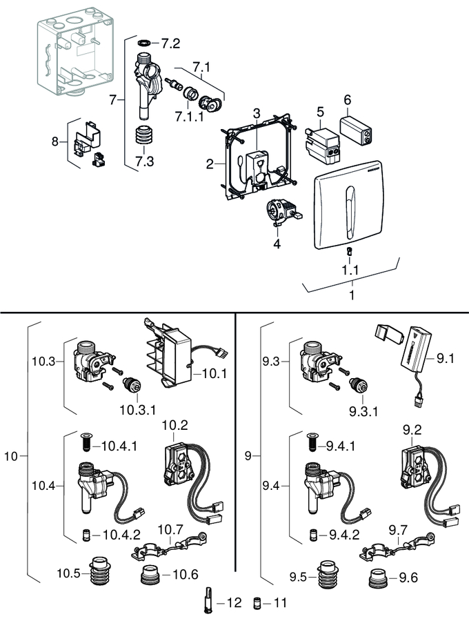 Urinal flush controls with electronic flush actuation, mains operation, cover plate made of plastic, Basic