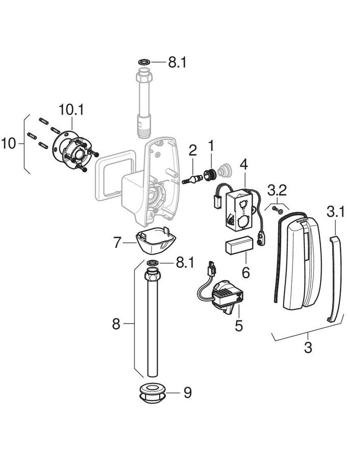 Urinal flush controls with electronic flush actuation, battery operation, water supply connection on the top