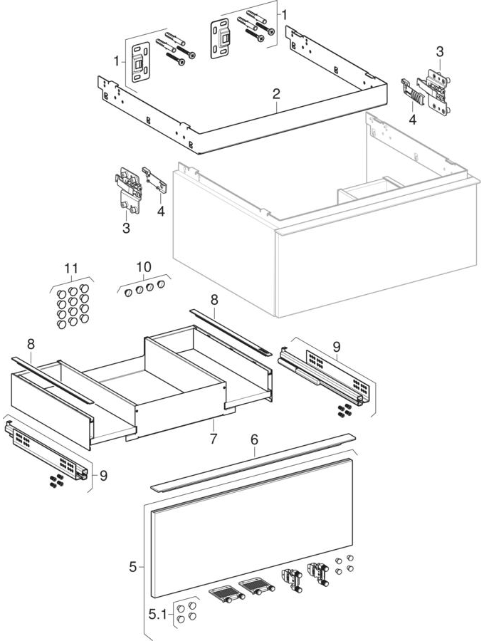 Cabinets for washbasin, with one drawer (Geberit iCon)