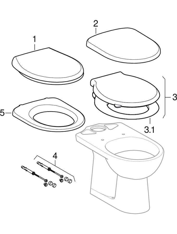 Stojące miski WC (Geberit Abalona, Abalona Comfort, Dito, Dito2, Selnova, Selnova Comfort, 300)