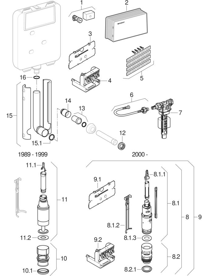 Twinline concealed cisterns 8 cm (UP170, 110.700)