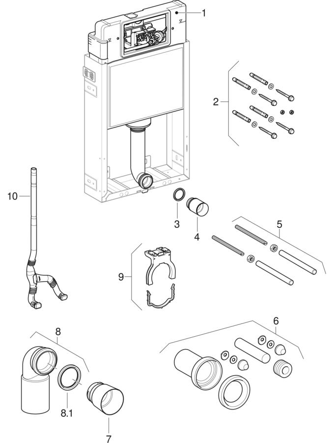 Elementy montażowe Geberit Kombifix do wiszących misek WC, ze spłuczką podtynkową Delta 12 cm (UP100)