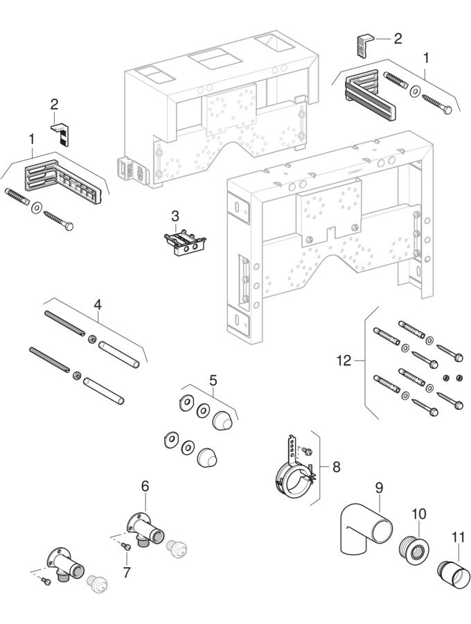 Estruturas para bidé Geberit Kombifix, universal/Classic, regulável em profundidade