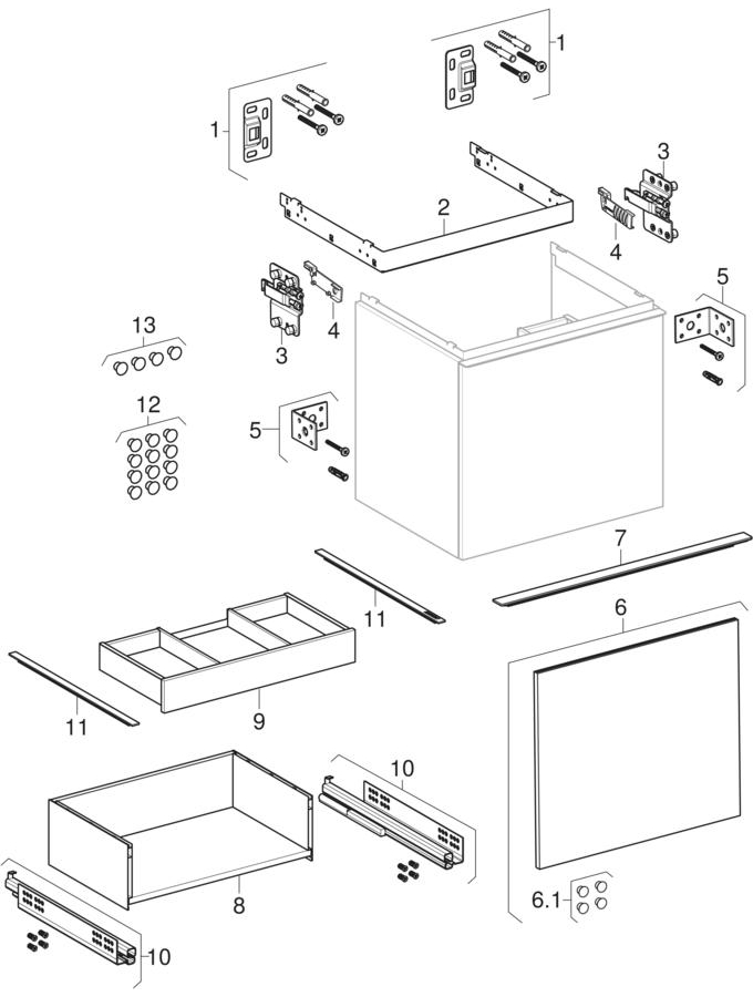 Mobiliere pentru lavoare, cu un sertar şi un sertar interior (Geberit Acanto)