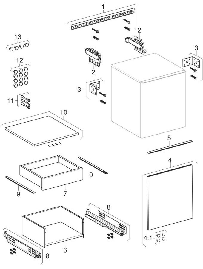 Muebles laterales con un cajón y un cajón interior (Geberit Acanto)