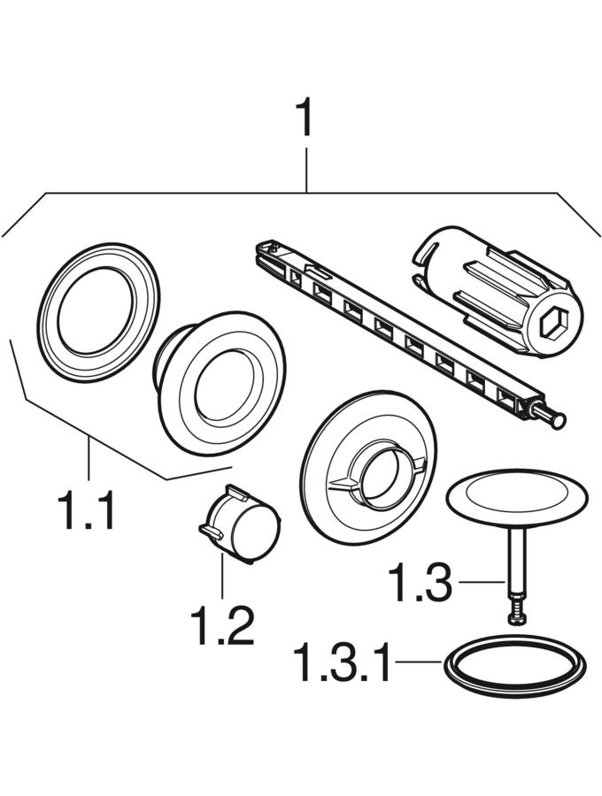 Ready-to-fit-sets for bathtub drain with turn handle actuation PushControl