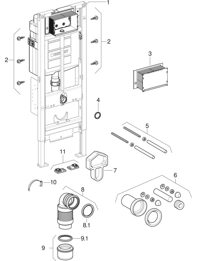 Elementy montażowe do wiszących misek WC Geberit Duofix, ze spłuczką podtynkową Sigma 12 cm, bez barier, WC o regulowanej wysokości (UP320)