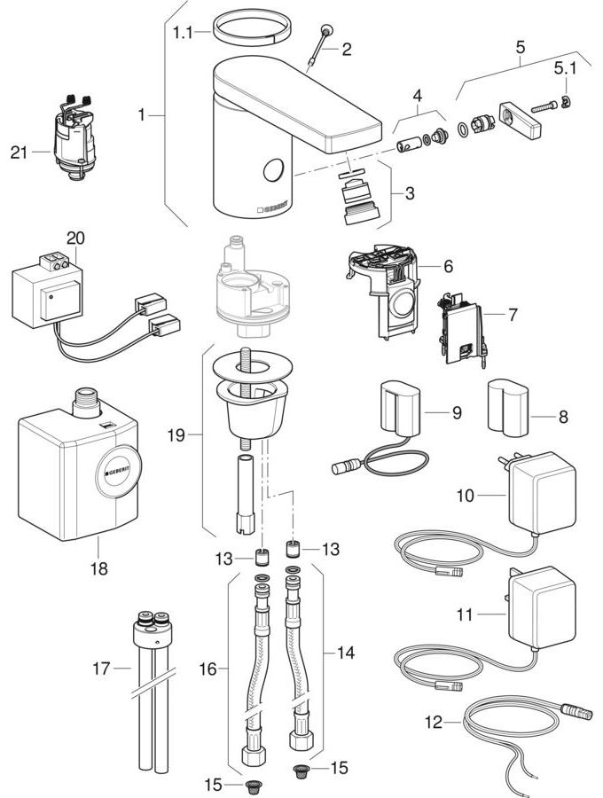 Armature za umivaonik tip 186, mrežno napajanje / napajanje baterijama / napajanje generatorom