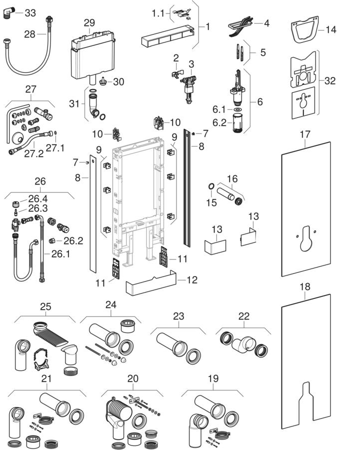 Panneaux sanitaires Geberit Monolith pour WC au sol et WC suspendu, 114 cm