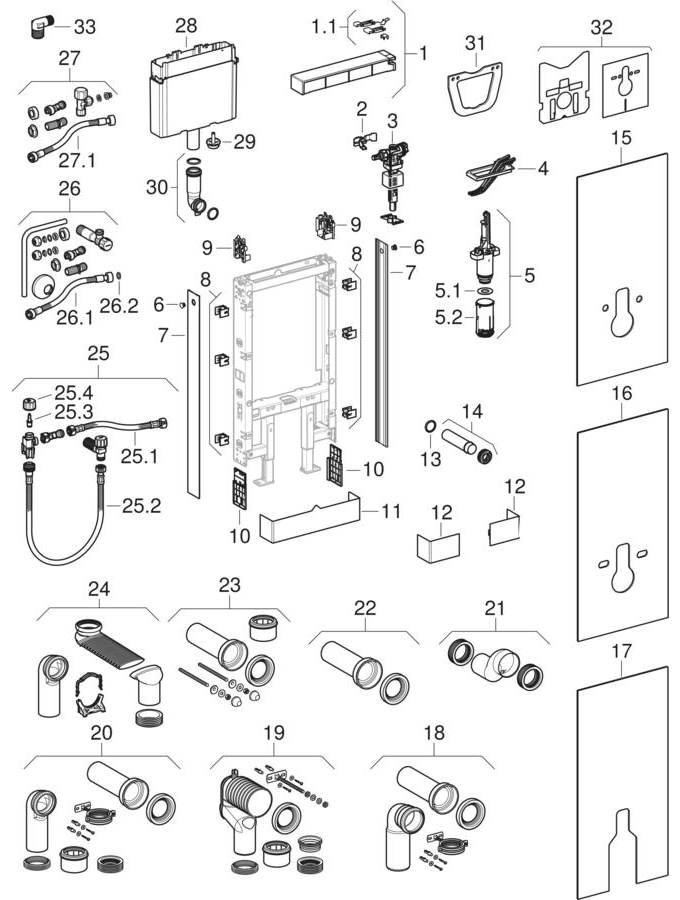 Geberit Set Per Allacciamento WC Sospeso | Tubo Di Risciacquo 18,5 Cm In PE/PP | Raccordo E Cappucci Coprivite | Ricambio 152426