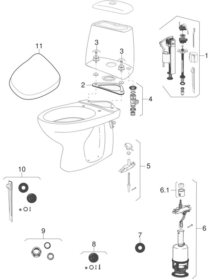 WC-istuimet, joissa on pintahuuhtelusäiliöt paikallaan (IDO/Porsgrund Aniara)