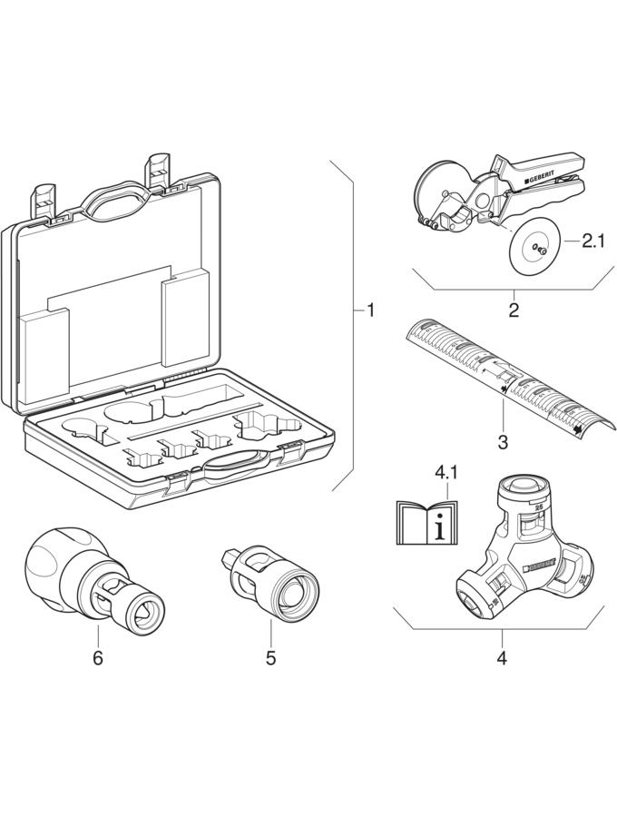 Geberit PushFit Montagewerkzeuge mit Markierschablone, in Koffer