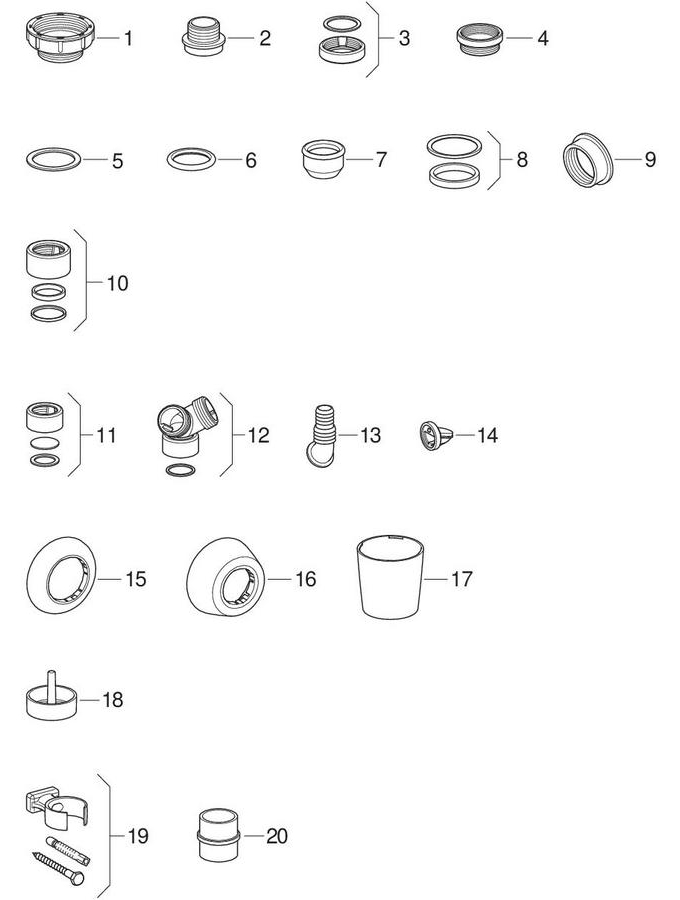 Piezas pequeñas y accesorios complementarios para lavabos, pilas, fregaderos, bidés y urinarios
