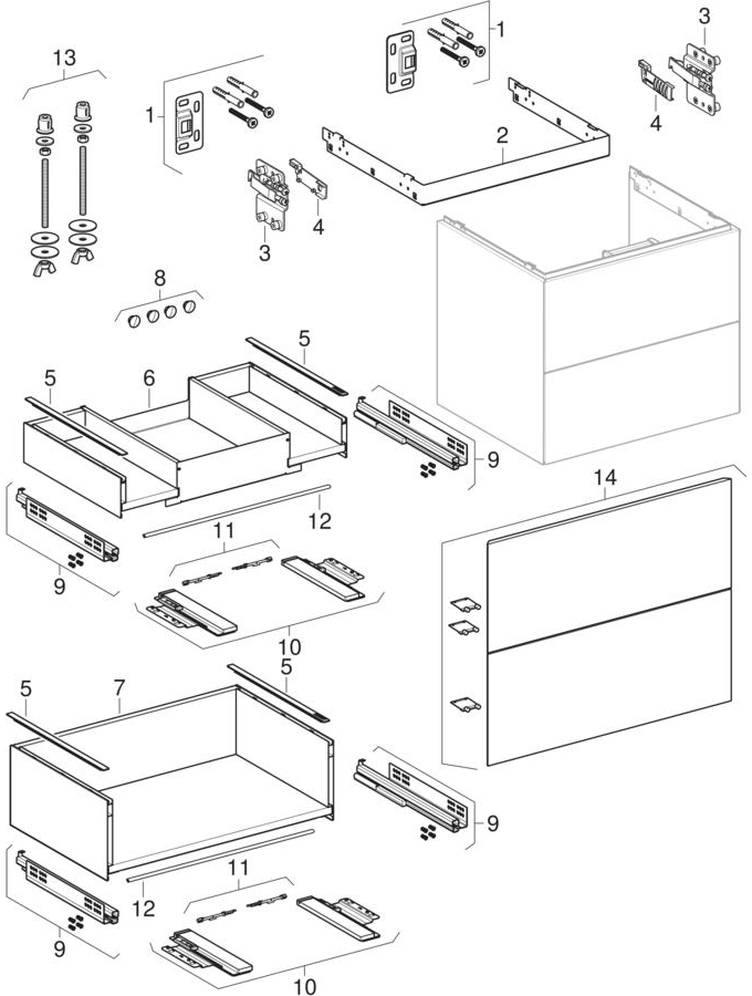 Mobiliere pentru lavoar cu două sertare (Geberit ONE)