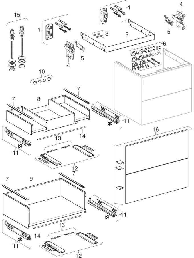 Muebles bajos para lavabo, con dos cajones (Geberit ONE)