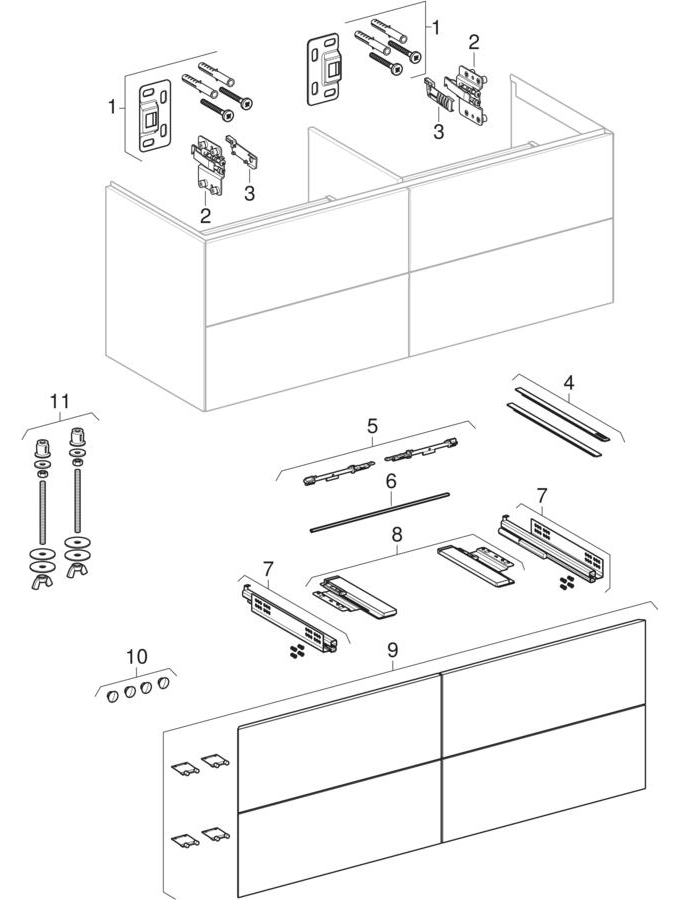 Cabinets for washbasin, with four drawers (Geberit ONE)