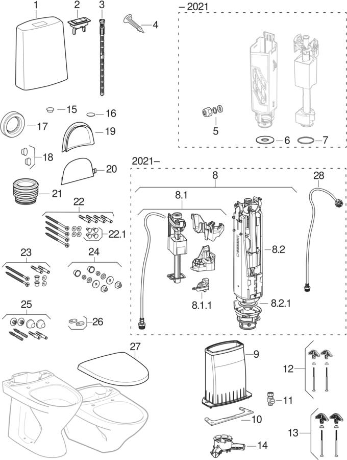 Tualetes podi ar uzliktu ārēju skalojamā ūdens tvertni (Ifö/IDO/Porsgrund Pala, Seven D, Seven D 10, Seven D 11, Seven D 13, Seven D 19, Seven D Image)