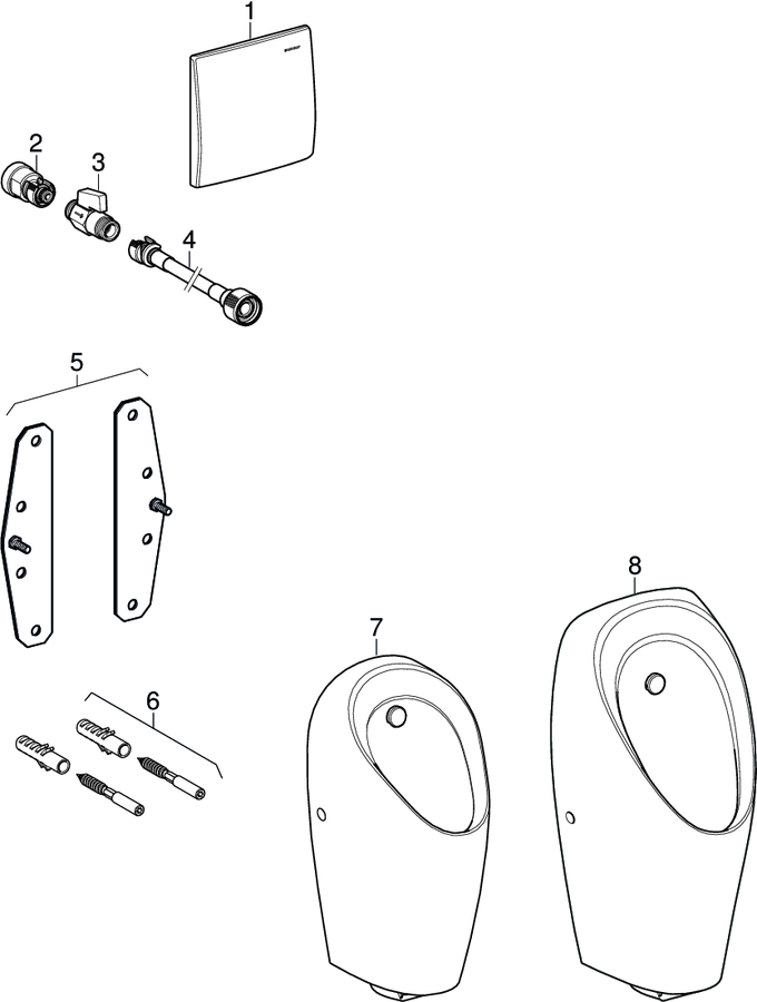 Zestawy do renowacji do zaworu spłukującego do pisuarów, przycisk uruchamiający 16 x 16 cm, do elementu montażowego lub zestawu montażowego z króćcem dopływowym do WC
