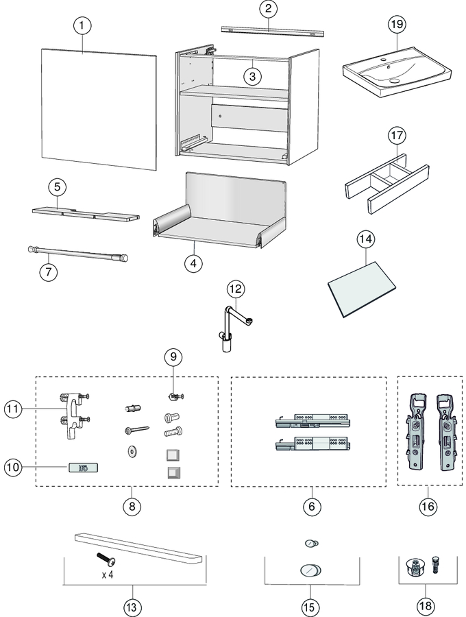 Underskåp för möbeltvättställ, med en låda (Ifö Sense, Sense Pro)