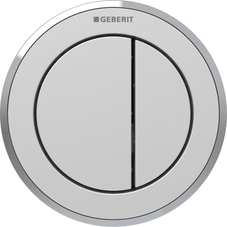 Geberit Type 10 remote flush actuation, round, pneumatic, dual flush, furniture actuator: Button, Collar: chrome / matt, easy-to-clean coated, Design ring/-s: chrome / glossy